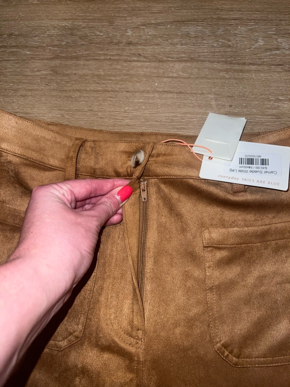 Skies Are Blue | Skies Are Blue Camel Suede Wide Leg Pants - Picture 7 of 8